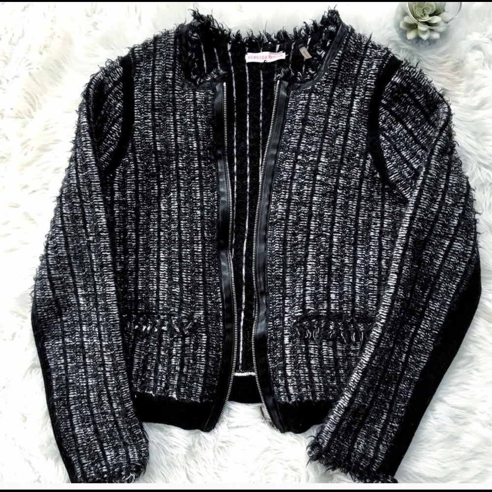 Rebecca Taylor Tweed Fringe Zippered Jacket